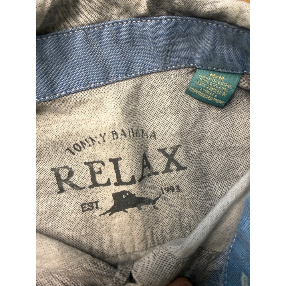 Tommy Bahama Relax Mens Medium Grey Palm Tree Tropical Cotton Tencel Shirt - Picture 3 of 7